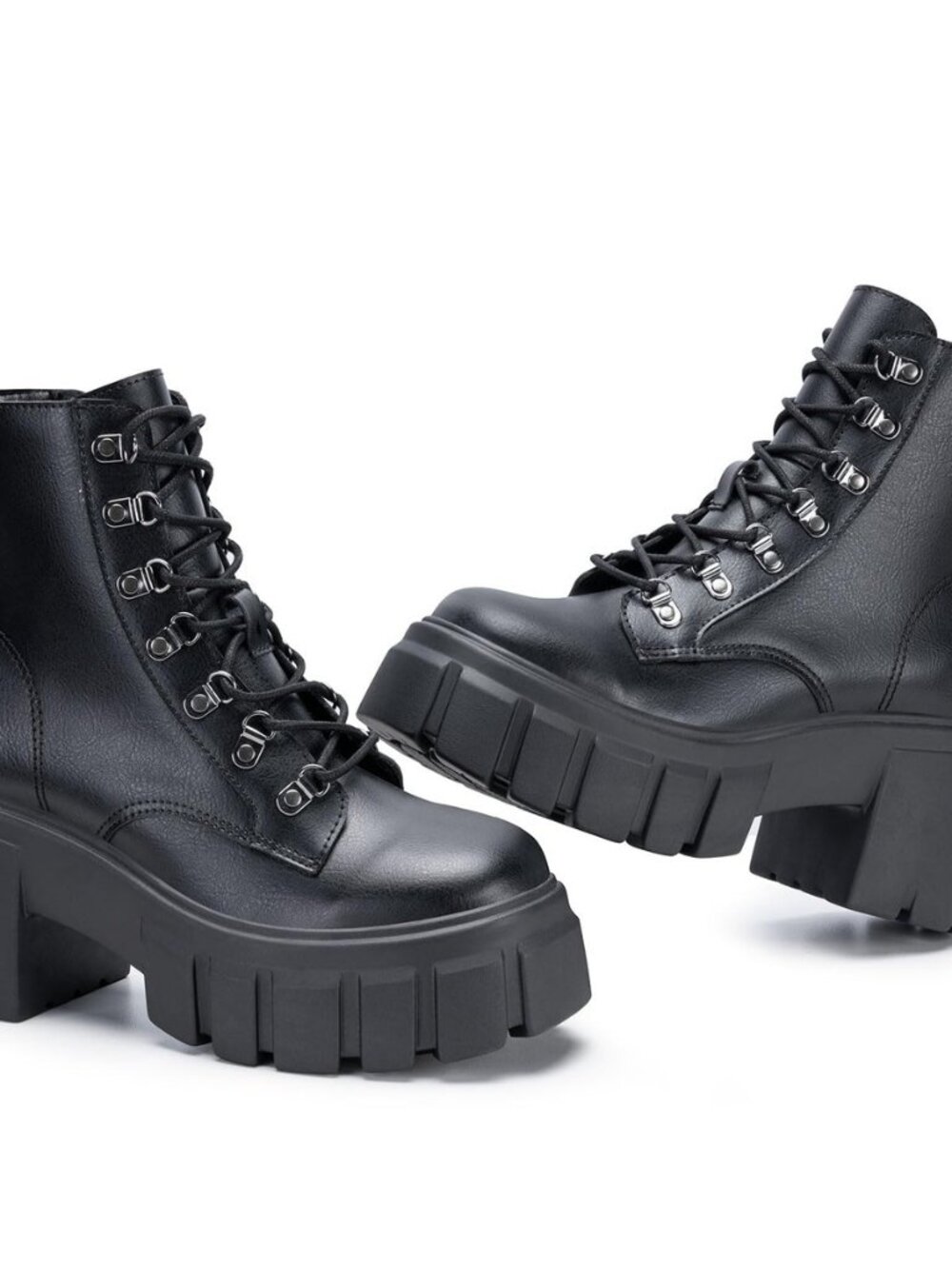 Womens Combat Boots Ankle Booties Lace up High Heel Chunky Platform